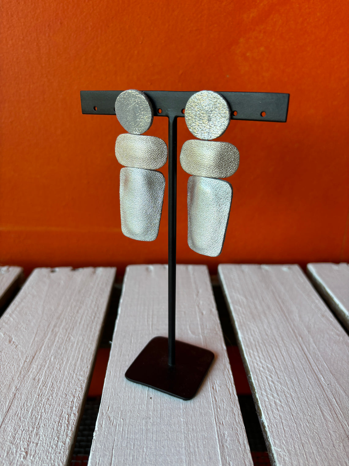 Pale Silver Leather Earrings