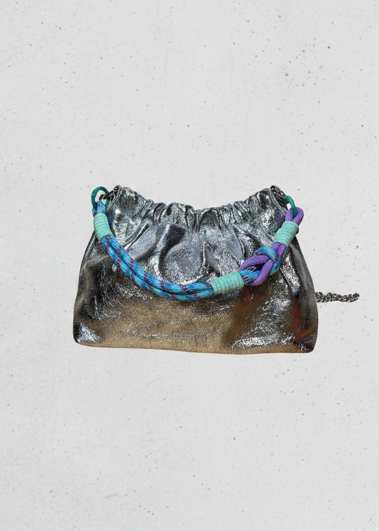Plissa Silver Leather Bag