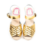 Braided Gold Leather & Wood Sandal
