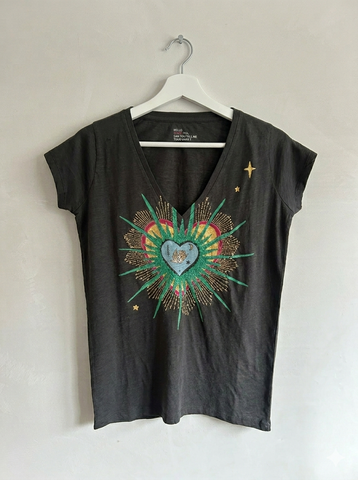 The Grey Graphic Heart V-Neck T-Shirt