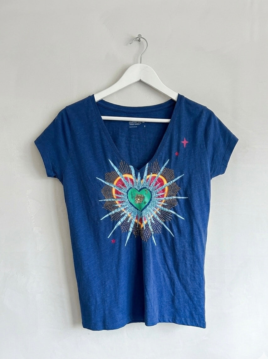 The Blue Graphic Heart V-Neck T-Shirt