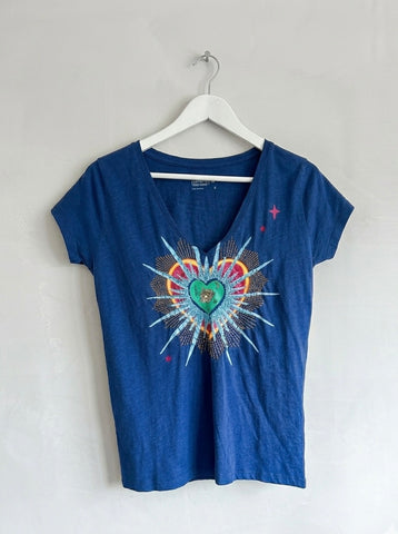 The Blue Graphic Heart V-Neck T-Shirt