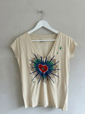 The White Graphic Heart V-Neck T-Shirt
