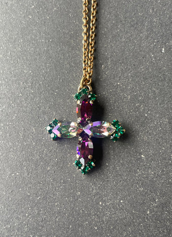 Purple Crystal Cross Necklace