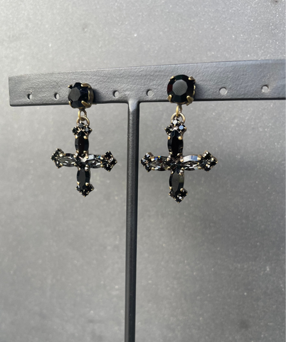 Black Crystal Cross Earrings