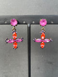 Pink Crystal Cross Earrings