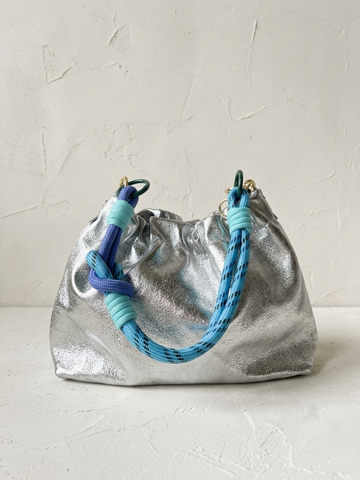 Plissa Silver Leather Bag