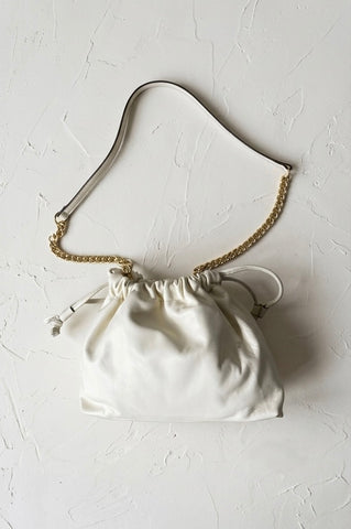 Pleated Cream Leather Bag Joy
