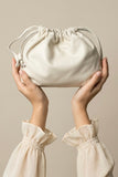 Pleated Cream Leather Bag Joy