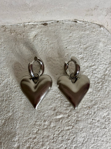 Large Silver Heart Earrings