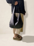 Metallic Black Leather Tote