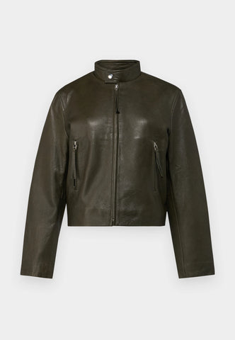 Forest Leather Bomber Jacket