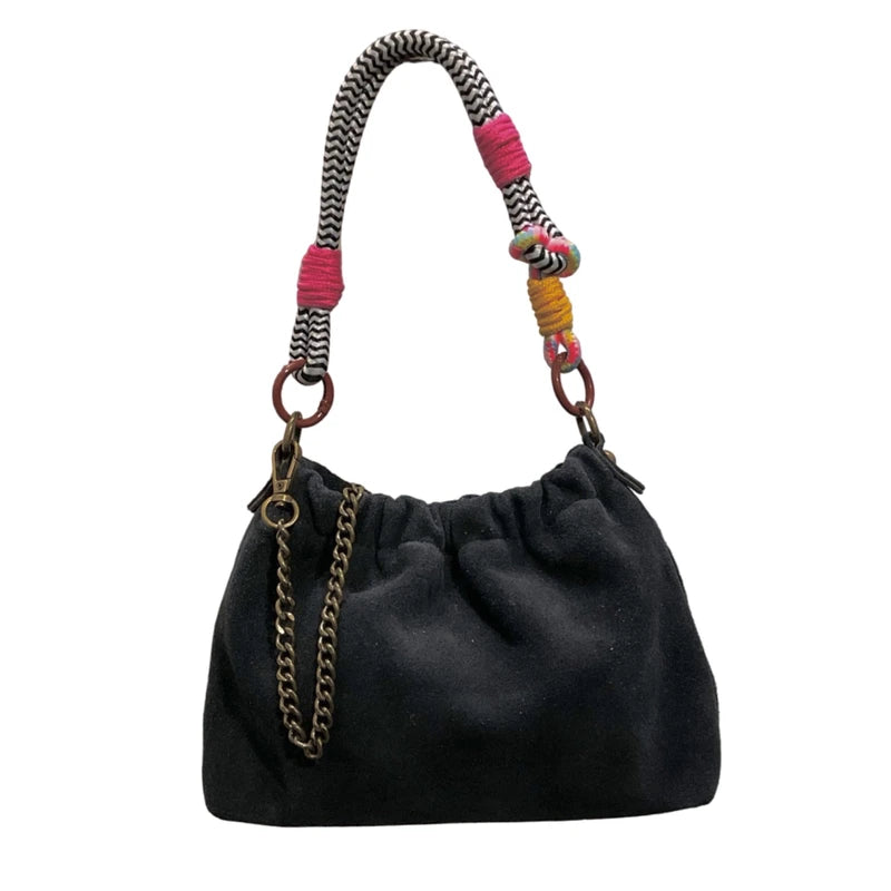 Plissa Suede Black Bag