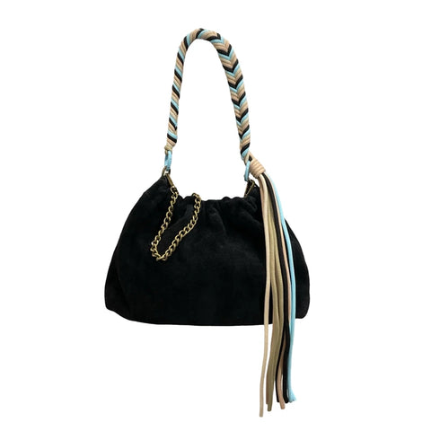 Plissa Black Suede Bag with Tassel