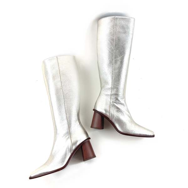 East Shimmer Silver Leather Boots