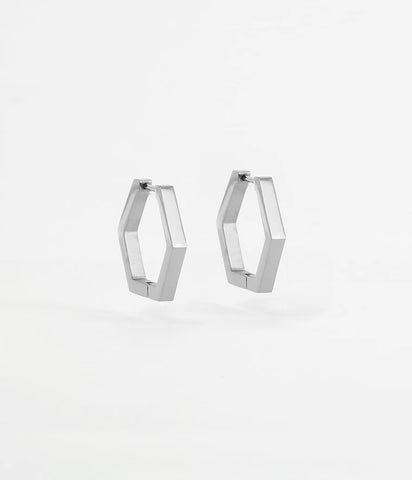 Hexagonal Earrings in Plain Steel